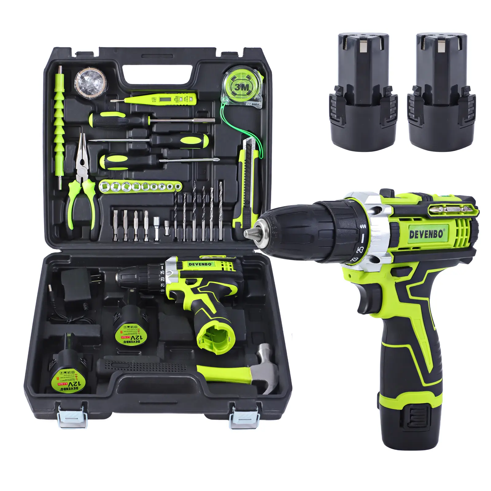 Devenbo Tool kit (95pieces) With 12v Cordless Power Drill Two