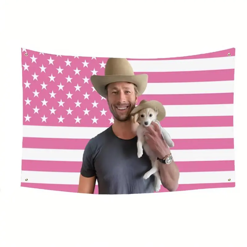 Glen Powell Pink American Cowboy Twisters  3x5Ft Flag Tapestry for Wall Hanging College Dorm Room Decoration Outdoor Banner with 4 Brass Gromments