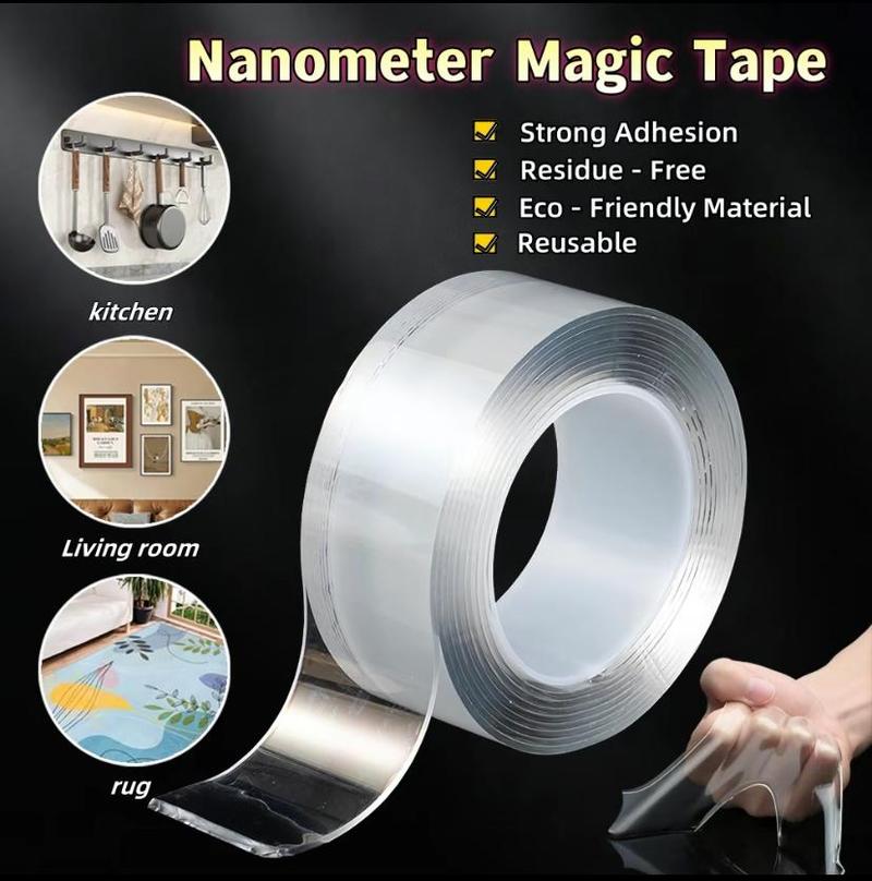 3PC Double Sided Nano Tape (30 Feet), Strong Adhesive Multi-Purpose Tape, Washable Reusable Transparent Durable Tape for Transparent Posters, Pictures, Home and Office Picture Hanging Strips