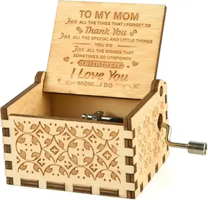 You Are My Sunshine Music Box for Mom Personalized Engraved Wooden Music Box Vintage Hand Crank Keepsake Birthday & Mother’s Day Gift from Daughter or Son