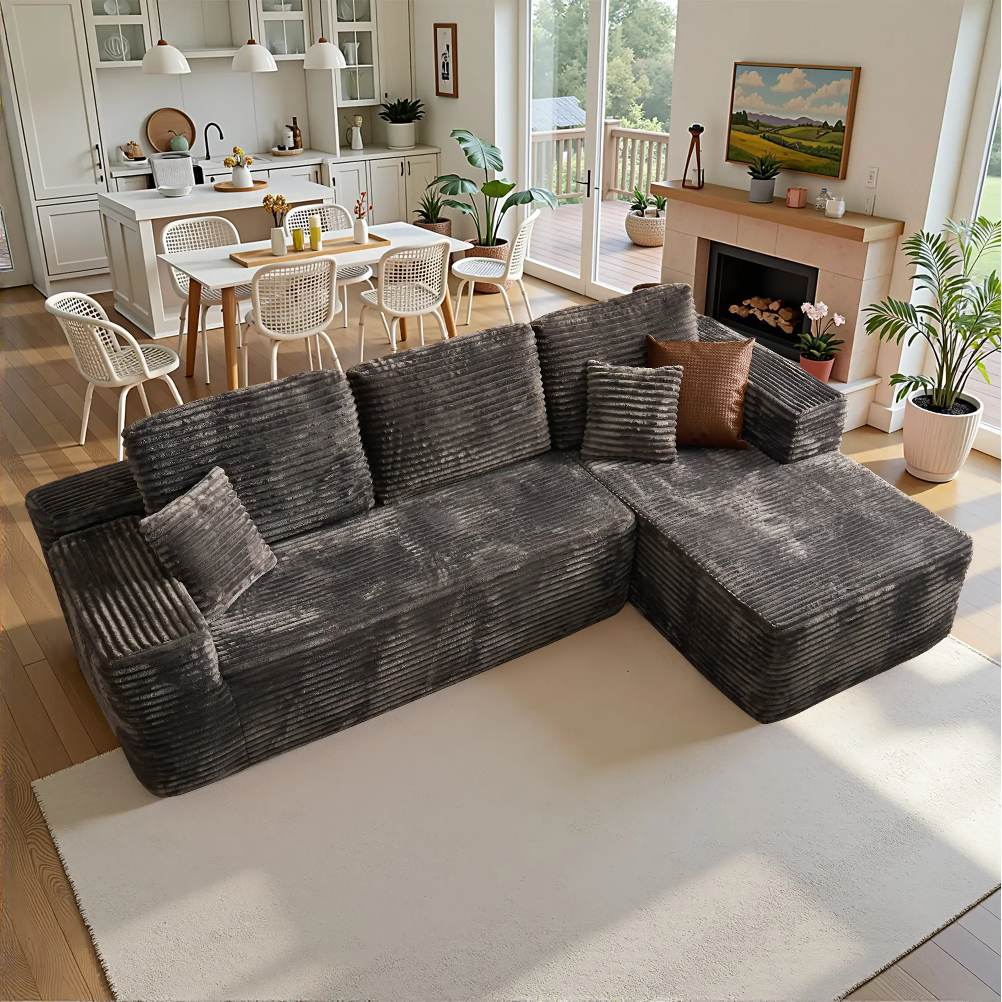 【2 packages Delivery】CAODOC Boneless Cloud Sectional Couch Sofa with Comfy Chaise - Modern L Shape Sofa for Living Room Bedroom Apartment Lounge,No As