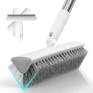 Scrub Brush with Long Handle 55", Dual-Sided Stiff Bristle Grout Brush with 180° Rotatable V-Shape Head, Duty Shower for Tile,, Deck,, Pool & Corner