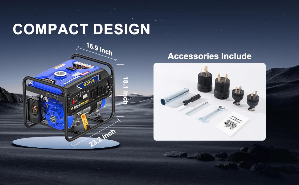 4000W Portable Generator, Gasoline Powered RV Ready Generator for Backup Home & Outdoor Camping, EPA Compliant, 9H Full Load Runtime, Open Frame