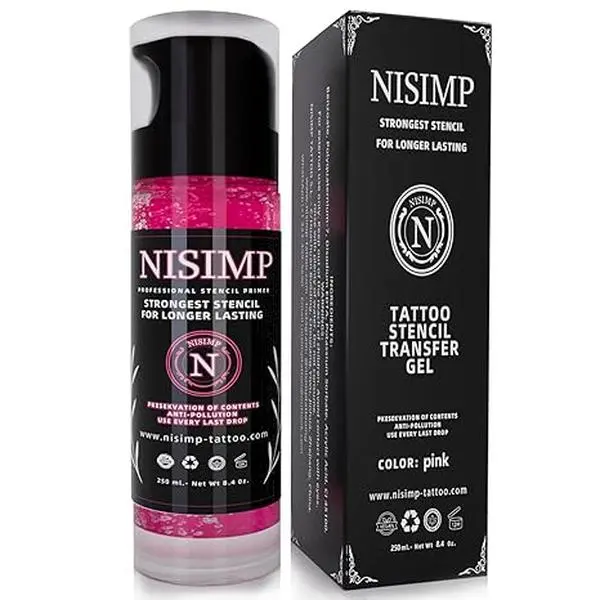 NISIMP 250ml (8.4 oz) Cosmetic Tattoo Stencil Transfer Gel Solution, Professional Vegan-Friendly Fast-Drying Clear Long-Lasting Easy-to-Apply for Transfer Paper & Machine Stencils