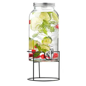 Royalty Art Mason Jar Glass Drink Dispenser for Parties, Holidays, and Events with Wide-Mouth Top and Easy Pour Spigot, Serve Cold Tea, Water, and Lemonade, 1 Gallon (With Stand) Beverage Stylish Jugs Drinkware