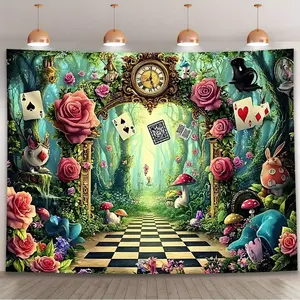 1pc Enchanted Forest Bunny Backdrop Magical Scene Style Multiple Sizes Vibrant Polyester Party Decoration Ideal for Birthdays Anniversaries Weddings Indoor Outdoor Celebrations