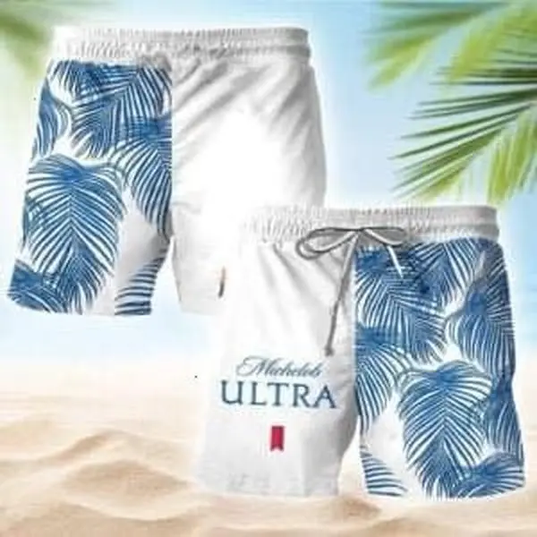 Michelob Ultra Fern, Island Short, Camp Collar Short, Tropical Print, Cool Summer Gift Shirt,