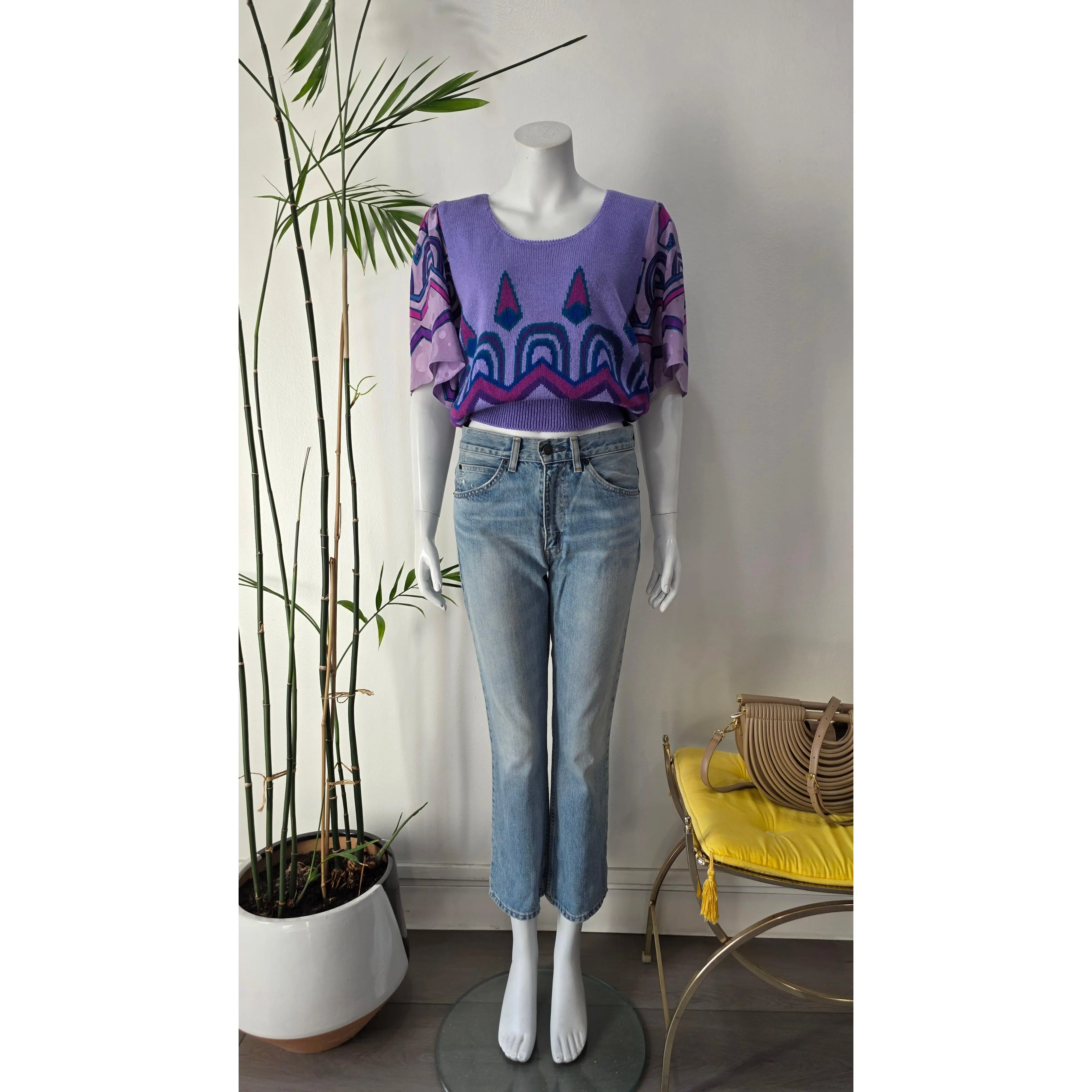 Vintage 80s U.M.I. Abstract Sweater Silk Sleeve Top