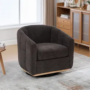 Swivel Accent Chair Boucle Fabric Barrel Chair Upholstered Club Armchair for Living Room Bedroom Office with 360° Swivel and Chenille Fabric