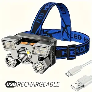 1-2pcs of Portable 5 LED Headlamp, Featuring a Built-In Battery, Rechargeable Via USB, Ideal for Travel, Camping, Fishing, And Hunting As a Convenient Working Light