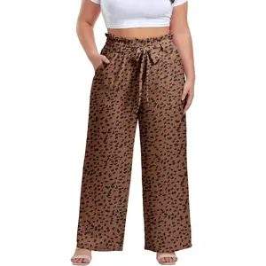 Women's Plus Size Pants Adjustable High Waisted Wide Leg Palazzo Pants Casual Trousers with Pockets Spring ClothesGift