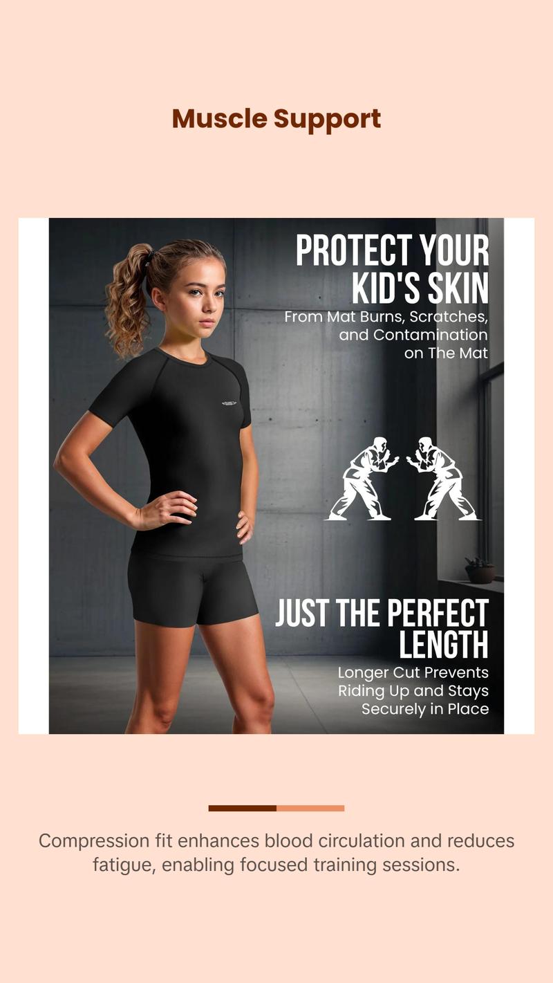 Exxact Sports Kids BJJ Rash Guard Short Sleeve, Ranked No Gi Jiu Jitsu Compression Shirt for Boys & Girls for MMA, Wrestling - (Black) Activewear