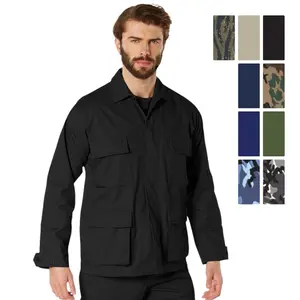 ROTHCO Men's Cotton Twill Camo BDU Military Workwear Shirt, Long Sleeve Outdoor Top with Reinforced Elbow Patches, High-Capacity Utility Pockets, Plain Design (Pairs with Black Cargo Pants, Jackets, Uniforms)