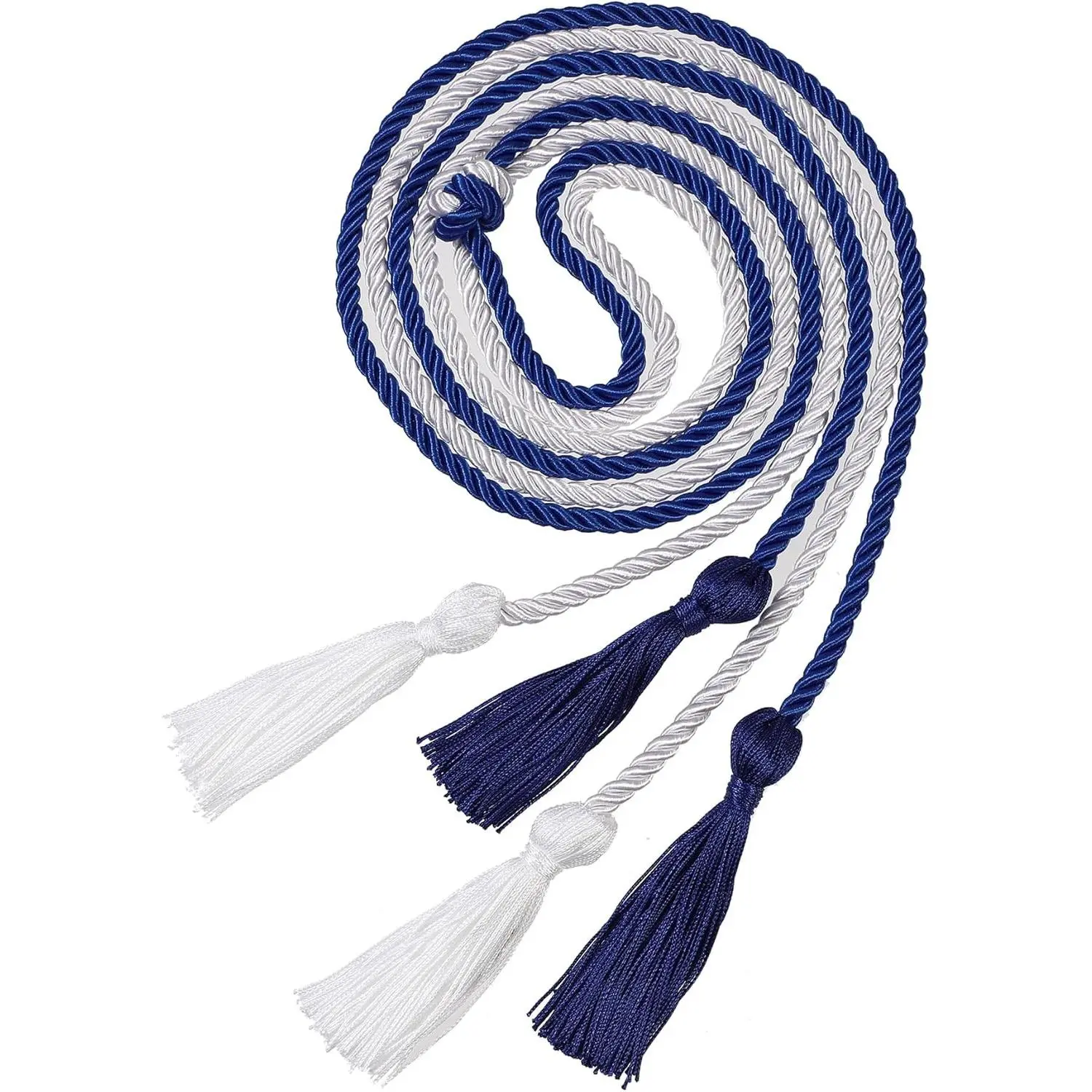 Graduation Double Honor Cords with Tassels Braided Academic Ropes for High School College Ceremony 68 Inch (Royal Blue+White)