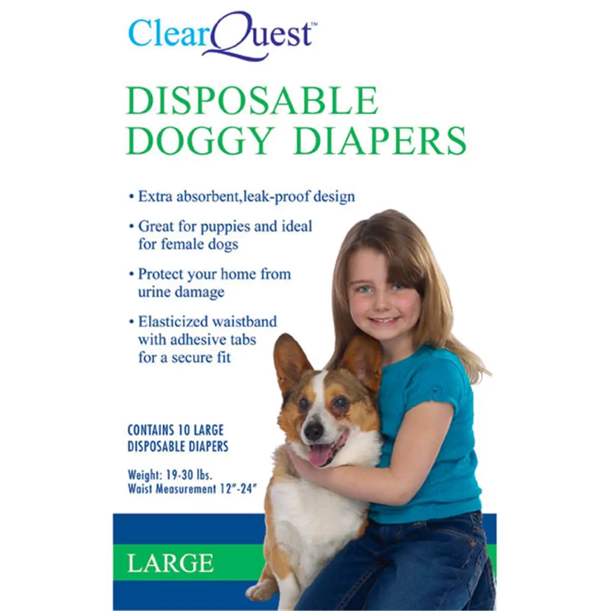 212 MAIN Large Disposable Dog Diapers, 10-Count Bag, Elastic Waistband, Adhesive Tabs for Secure Fit, Super Absorbent Pet Sanitary Care Supplies, Attractive Packaging, Disposable Diapers