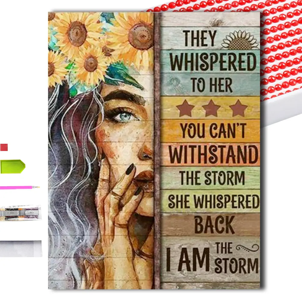 Adult Beginner 5D Diamond Painting Art Set Woman and Art Words DIY Full Round/Square Gemstone Art Crafts, Suitable for Home Decoration 30x40cm/11.85x15.75inch