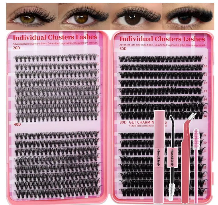 Lash Clusters Kit for Beginners Eyelash Clusters Kit Lashes Clusters Kit Cluster Lashes Pestañas Postizas Naturales with Lash Bond&Seal,Lash Tweezers,Brush RITALASH(640pcs 20D+40D+60D+80D Kit,9-16mm)
