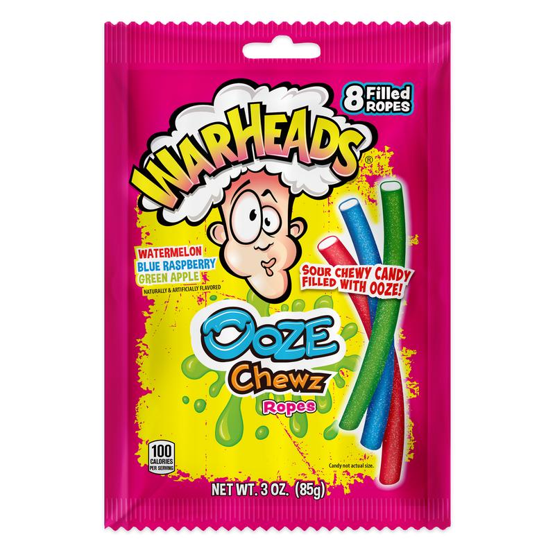 Warheads Ooze Chewz Ropes - 3 oz Bags - 3 Pack - Watermelon, Blue Raspberry & Green Apple Flavors - Double Sour Delight - Tangy Licorice Ropes with Sour Filling - Sweet & Sour Snack Bonbon Candy Candies Chewy