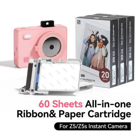 60-Sheet Hanin Z5 Z5s Instant Camera Photo Paper Refill Kit, Waterproof Rolls & Compact Ribbon Cartridge Set