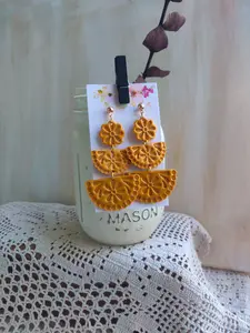 Embossed Mustard Polymer Clay Earring