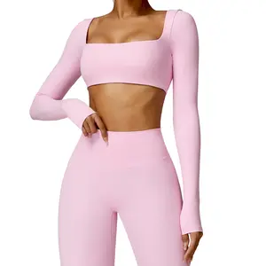 Fitted Brushed Long-Sleeve Yoga T-Shirt - Outdoor, Fitness, Yoga & Pilates Training Top - Suitable for All Seasons