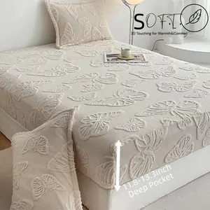 Butterfly Bed Sheet Set, Ultra Soft Comfort, Soft Bedding Sheet, Comfy Bed Sets, Thick Velvet Fabric, King Queen Size, Deep Pocket, Includes 1 Fitted Sheet & 2 Pillowcases