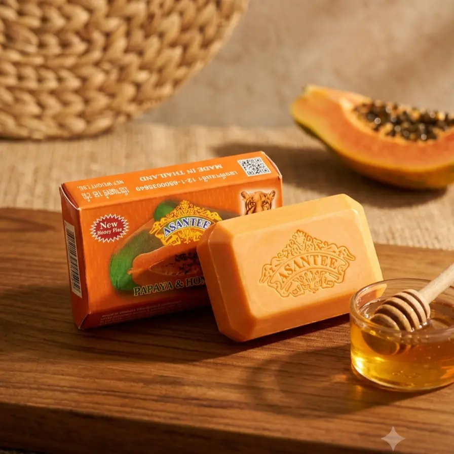 Asantee Papaya & Honey Cleansing Soap for Smooth, Radiant Skin | Daily Body Care Bar with Vitamins C & E | 1 Bar, 125g