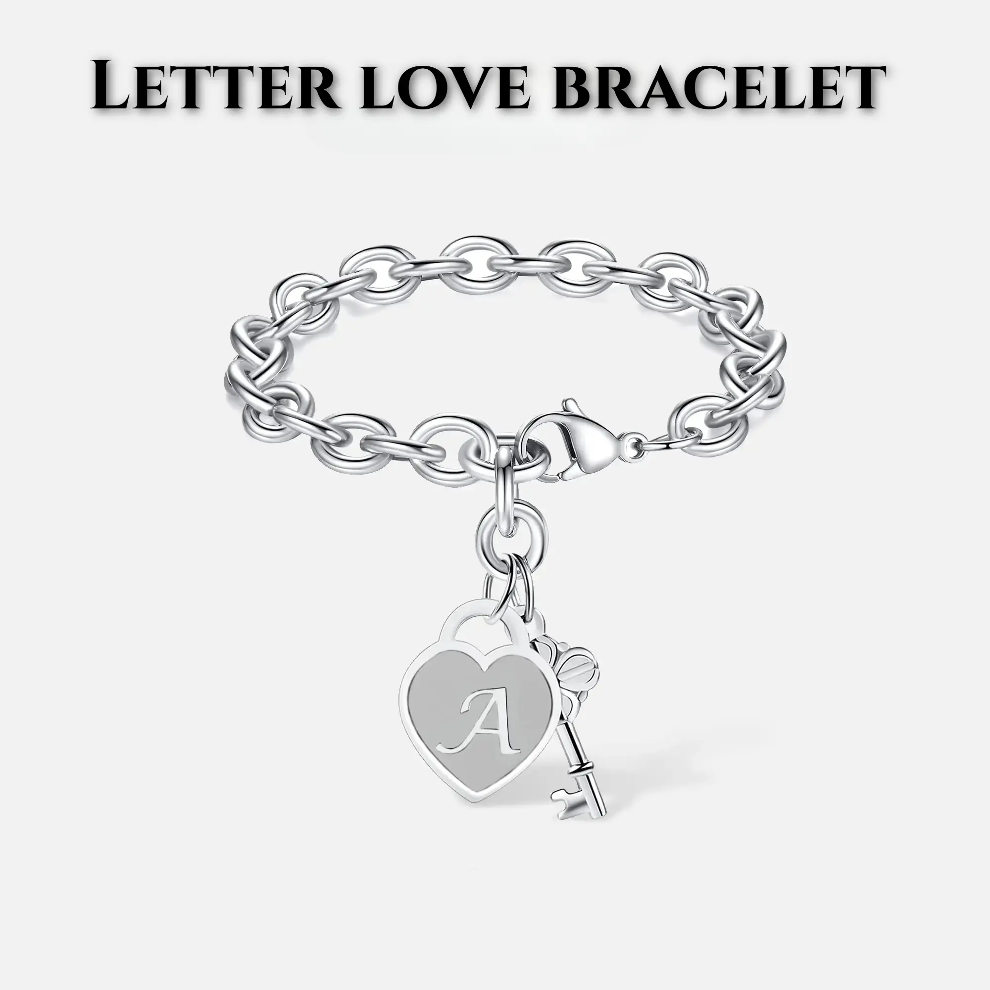 Personalized Initial Heart & Key Charm Bracelet - Adjustable Size, Unisex, Durable & Lightweight, Perfect for Birthday, Graduation, Easter Gifts