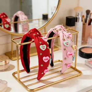 2pcs Women'S Valentine'S Day Hair Clasps and Hair Bands |   Rhinestone-Studded Resin Heart-Shaped Letters, Wide-Style Hair Ornaments, Minimalist and Sweet Style, Plastic Headband Support, Gift Set for the Occasion