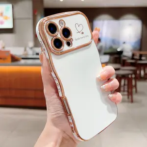 Cute Wave Frame Curly Hair Phone Case Cover for iPhone 11 12 13 14 15 16 17Pro Max, Luxury Heart Design, Shockproof Camera Protection