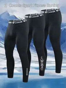 Men's Basketball Compression Pants, 3 Pack Breathable Quick-Dry Leggings, Reflective Print, Outdoor Running Cycling Gym Training