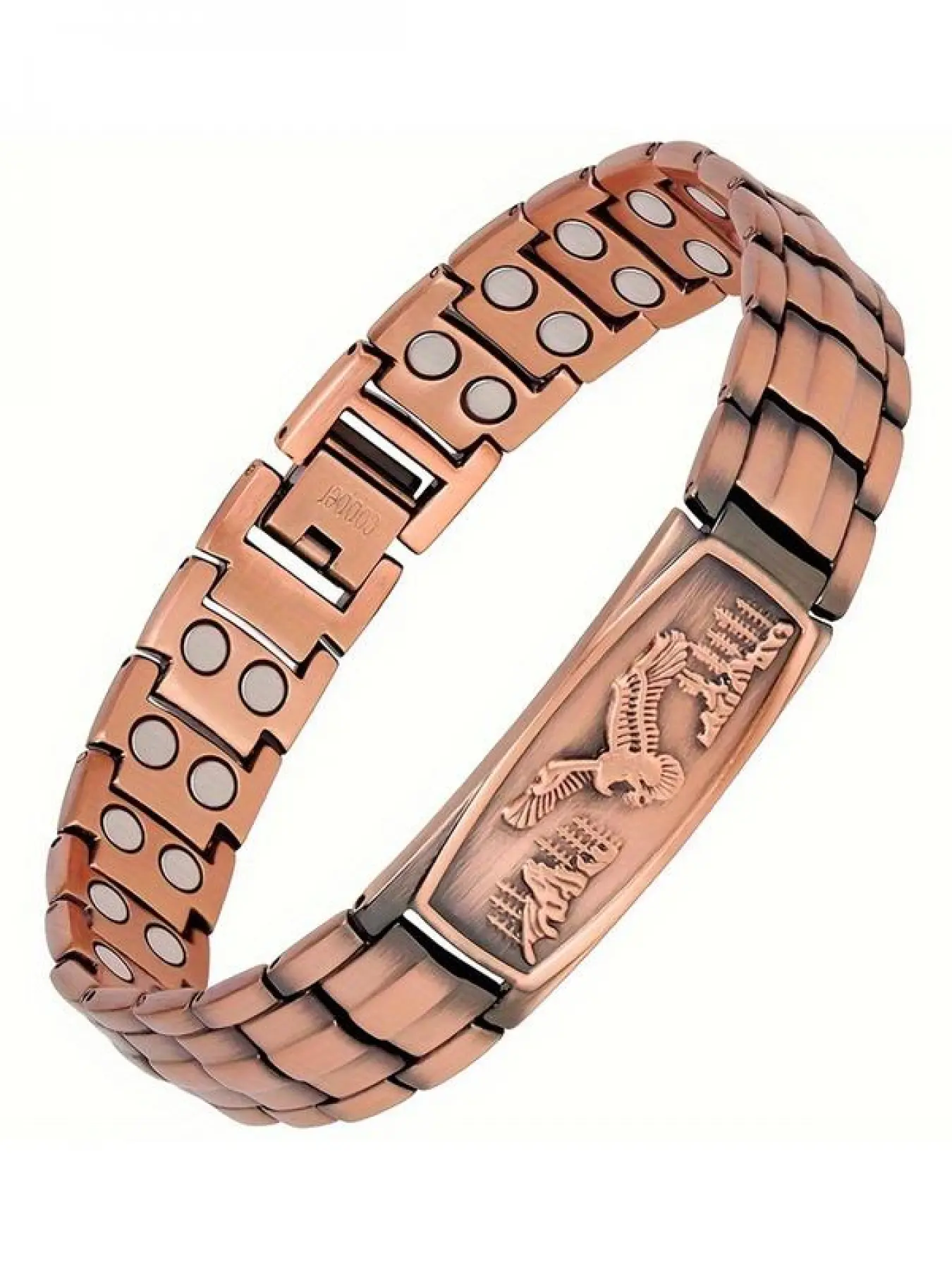 Men's bronze bracelet with an engraved eagle design. Comes with an adjustable size regulator. Durable and suitable for all seasons. Perfect Father's Day gift. Black Friday special offer.