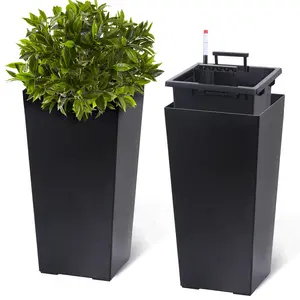 【GARVEE】22.5 Inch Tall Rectangular Planters Set of 2 Large Modern Plant Pots with Drainage Holes＆Water Level Monitor Outdoor and Indoor for Patio, Porch, Living Room, or Home Office, Black