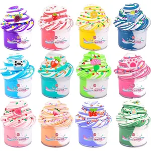 Easter Basket Stuffers - Butter Slime Kit 12 Pack, Scented, Stretchy, Non-Sticky, Premade Slime with Peach, Strawberry, Avocado Charms, Perect Birthday Gifts Party Favors Stress Relieft Toy