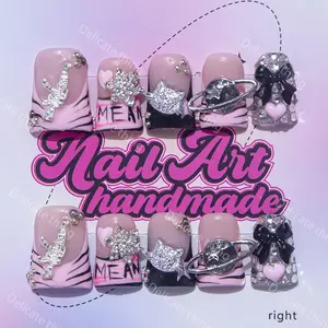 Delicatething Y2K Style Duckbill Nails, Handmade Wearable Nails, Nail Art Design, 3 Sizes S M L, Snowflake Ak Planet Bow Design, Perfect Gift for Girls