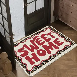 1pc Sweet Home Flannel Entry Mat, Leopard Print Border Kitchen Rug, Soft Skin-Friendly Design, Multi-Scene Use, Mother's Day Gift