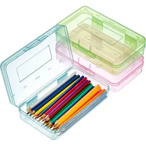 Plastic Pencil Case Box 3 Pack, Large Crayon Marker Pen Organizer, Plastic Bead Organizing Container with Snap-Tight Lids, Clear Craft Storage Boxes, School Supplies