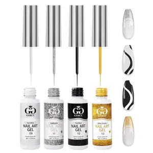 Nail Art Polish Set Gel Liner Nail Art Kit For Nail Design Polish Gel Art Paint For Nail 4 Colors Black White Gel Nail Polish Soak off Curing Requires 8ml with Thin Nail Art Brush