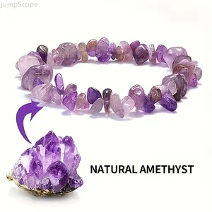 Natural Amethyst Chip Bead Bracelet Healing Crystal Stretch Bracelet for Spiritual Balance Calm Energy Meditation Jewelry
