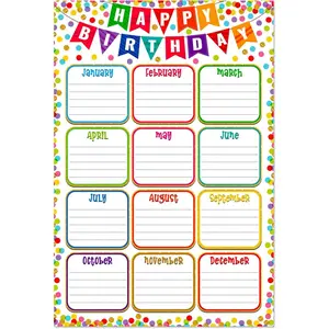 Birthday Chart Poster for Classroom - Confetti Happy Birthday Poster Calendar Boho Reusable Laminated Classroom Birthday Chart Class Bulletin Board Decorations Back to School Teacher Supplies