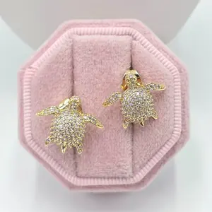 Turtle Earring Small Size Gold Plated High Quality with Sparkling CZ Accents for Everyday Wear