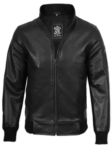 Men’s Black Leather Jacket Slim Fit Zip-Up Bomber Style Casual Streetwear Jacket