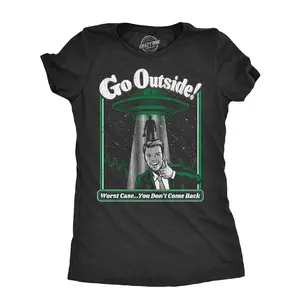 Womens Go Outside T Shirt Funny Alien UFO Nature Outdoors Lovers Joke Tee for Ladies Funny Womens T Shirts Cute Vintage Fashion Casual Ladies T-Shirt Gift Sarcastic Tops for Women Funny Space Top Women's Black -