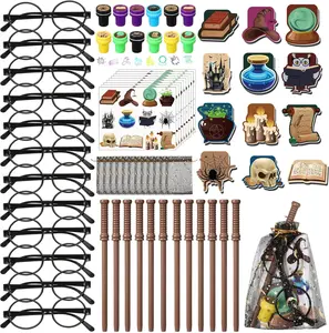 72 Pcs Wizard Party Favors Birthday Decorations with Mini Notebook Black Glasses Pencil Stamp Sticker Gift Bag for Adults Wizard Magical Goody Bag Stuffers Prizes Supplies (Wand)