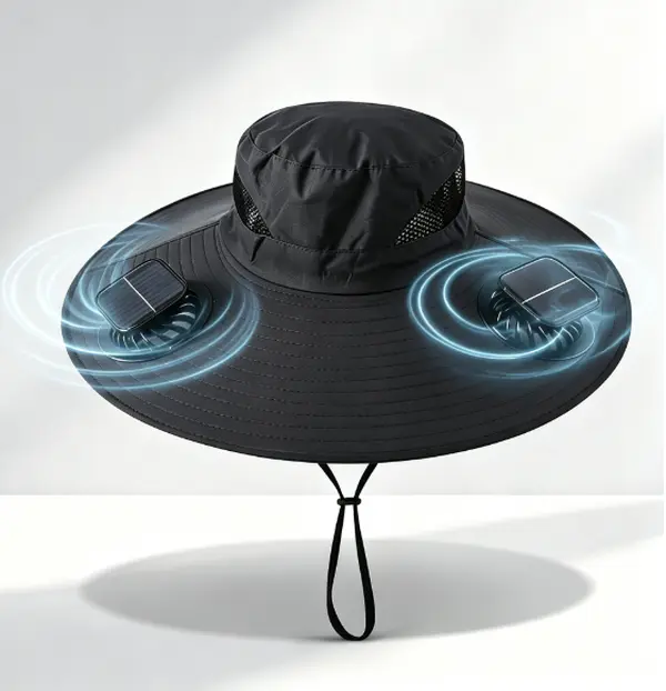 Black Solar Fan Sun Hat with 2 Cooling Fans, Instant HeatRelief, Wide Brim UV Protection for Hiking, Fishing &Outdoor Activities