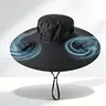 Solar Fan Hat for Men and Women with 2 Removable Fans, Solar & USB Rechargeable UPF 50+ Wide Brim Cooling Sun Hat with Breathable Mesh and Adjustable Chin Cord for Fishing, Gardening, Hiking, Camping, Beach and Outdoor Work, Black