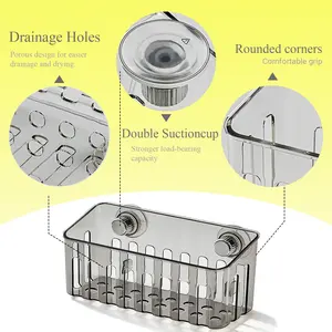 (Say Goodbye to Cluttered Kitchen Layouts—Make Your Space Feel Bigger)Rotating Suction Cup Sponge Holder for Kitchen Sink, One-Click Install Sink Caddy with Hidden Drainage, No-Drill Easy-Rinse Organizer for Sponges & Brushes