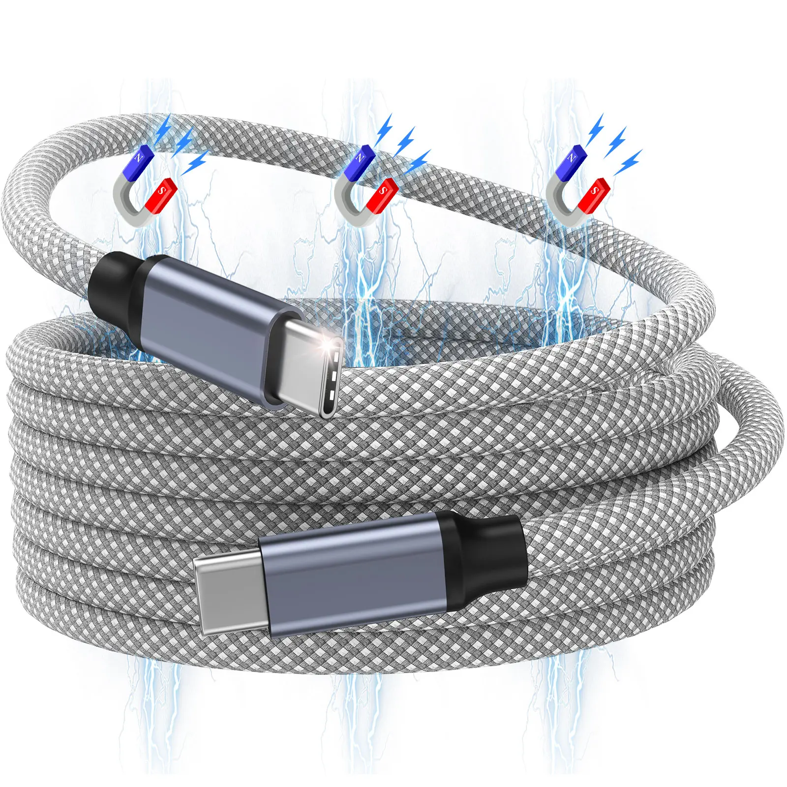 240W Magnetic Charging Cable, Type-C to Type-C Fast Charge Cable, Dual USB Port Durable Magnetic Charger Data Cord, Usb C Powered Typec