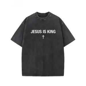 Women's Washed Cotton Round Neck Short-Sleeve T-Shirt - Seamless, Smooth Fabric, Soft, Solid, Aesthetic Jesus is King Graphics, Casual Streetwear Clothes