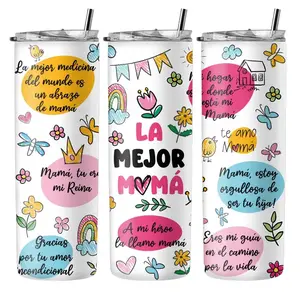 *Spanish* La Mejor Mamá 20oz Steel Insulated Tumbler with Clear Lid and Reusable Straw - Flasks, Drinkware